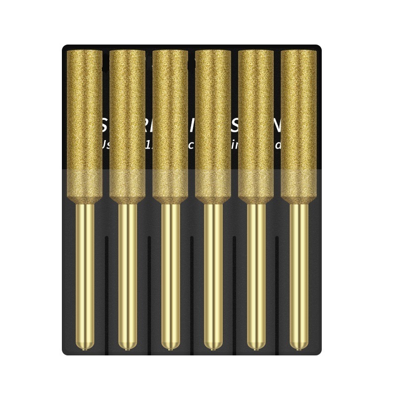 6PCS Cylinder Type Electroplated Diamond Burrs/Diamond Mounted Points Set with Gold Coating (SED-MPS-GS6)