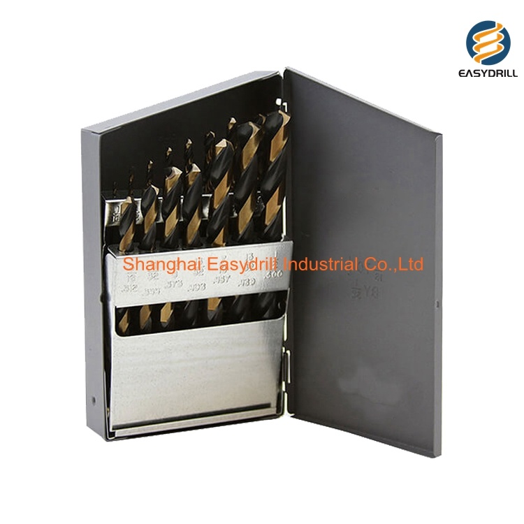 15PCS HSS Drills Black and Amber Finish HSS Left Hand Twist Drill Bits for Metal Drilling with Metal Box (SED-DBSL15-2)