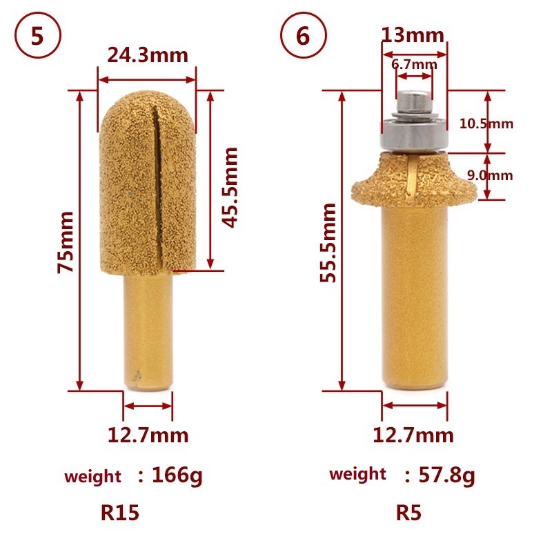 Vacuum Brazed Grinding Wheels Diamond Router Bit with Round Edge for Stones (SED-DRB-VBR)