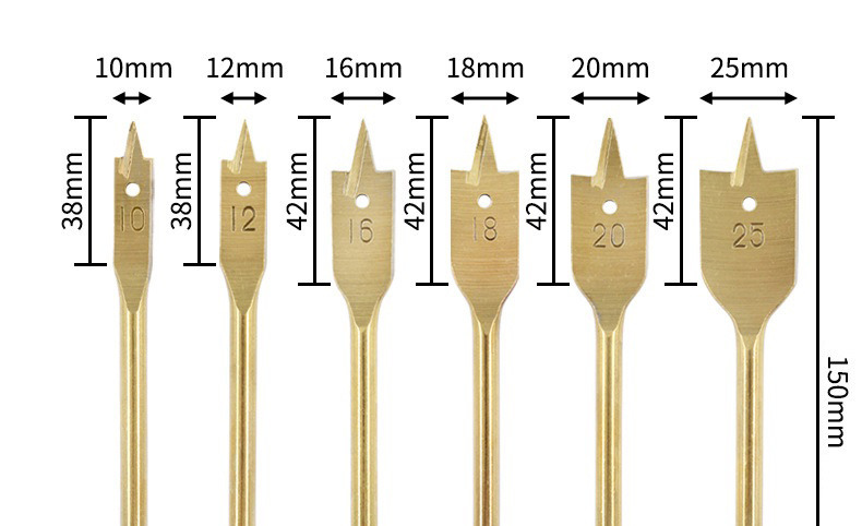 6PCS Tin-Coated Flat Drill Bits Wood Spade Drill Bits Set (SED-TSD6)