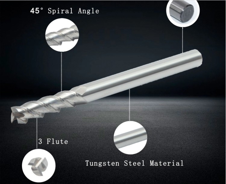 HRC 45 3 Flutes CNC Carbide Aluminum Face End Mill Milling Cutter