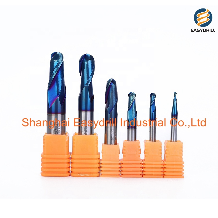 HRC65 Tunsten Carbide Milling Cutter Nano Blue Coating Ball Nose End Mill for Stainless Steel