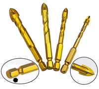 Hex Shank Carbide Cross Tips Twist Drill Bits with Tin-Coated for Cutting Glass (SED-GDH)