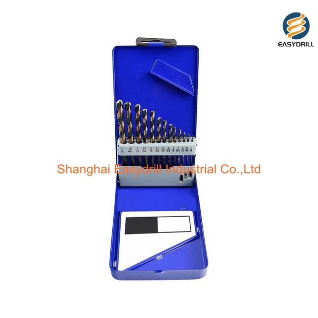 13PCS HSS Jobber Drills Set DIN338 Standard Tin Coated Black and Amber Surface Finish HSS Twist Drill Bits Set in Plastic Box (SED-DBS13-1)