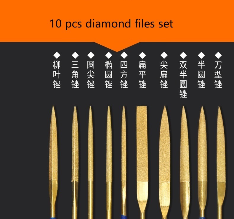 10PCS 4*160mm Diamond Tools Tin-Coated Diamond Needle Files Set in Box (SED-NFS10-TC4)