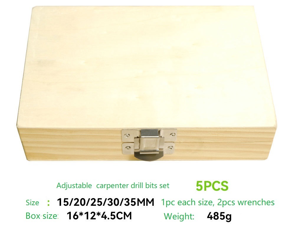 5PCS Adjustable Carbide Tip Wood Forstner Drill Bits Set in Wooden Box (SED-FDA-S5)