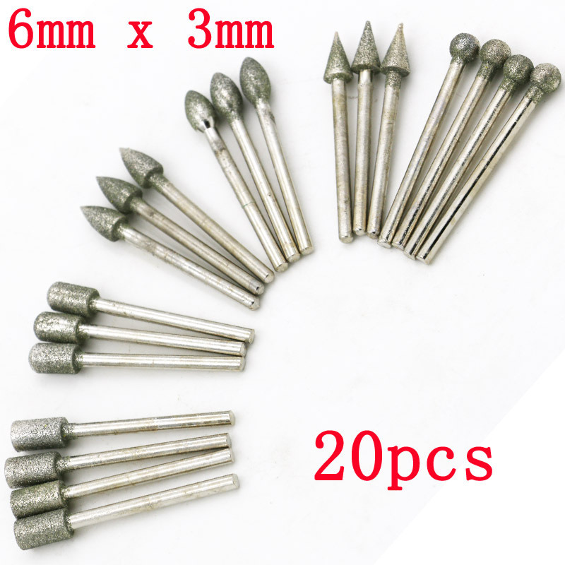 20PCS Electroplated Diamond Mounted Points Diamond Burrs Set in PVC Bag (SED-MPS-S20)
