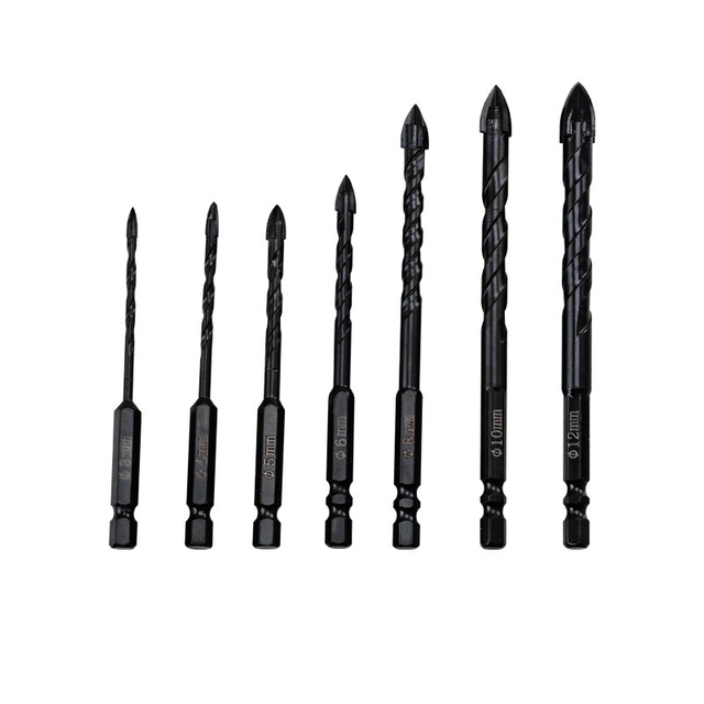 Hex Shank Carbide Cross Tips Twist Drill Bits with Tin-Coated for Cutting Glass (SED-GD-HCT)