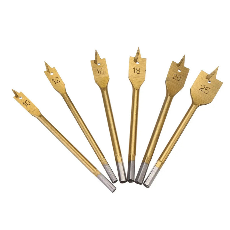 6PCS Tin-Coated Flat Drill Bits Wood Spade Drill Bits Set (SED-TSD6)