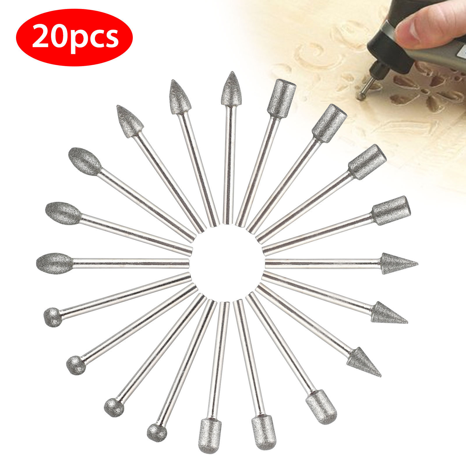 20PCS Electroplated Diamond Mounted Points Diamond Burrs Set in Box (SED-MPS-E20)