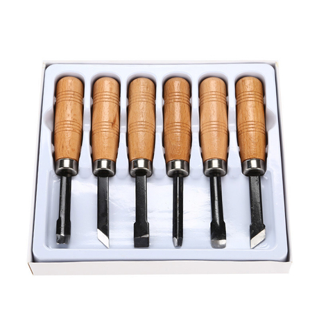 6PCS Hand Tools Wood Flat Chisels Wooden Handle Wood Carving Chisels Set in Box (SED-CCW-S6)