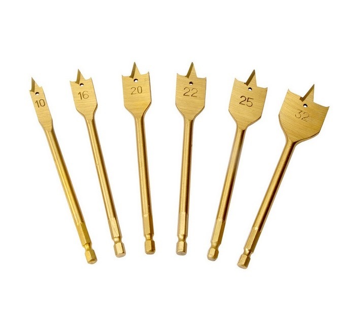 6PCS Tincoated Wood Flat Drills Wood Spade Drill Bits Set (-SED-TSD6)