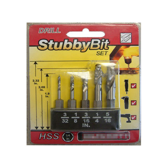 5PCS HSS Jobber Drills Set Inch Fully Ground HSS Hex Shank Stub Drill Bit Set in Double Blister (SED-DBS5-2)