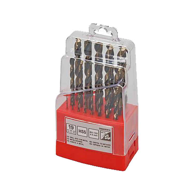 19 PCS HSS Drills Set Metric DIN338 Titanium HSS Twist Drill Bit Set for Metal Stainless Steel Aluminium Wood Drilling in Plastic Box (SED-DBS19-1)