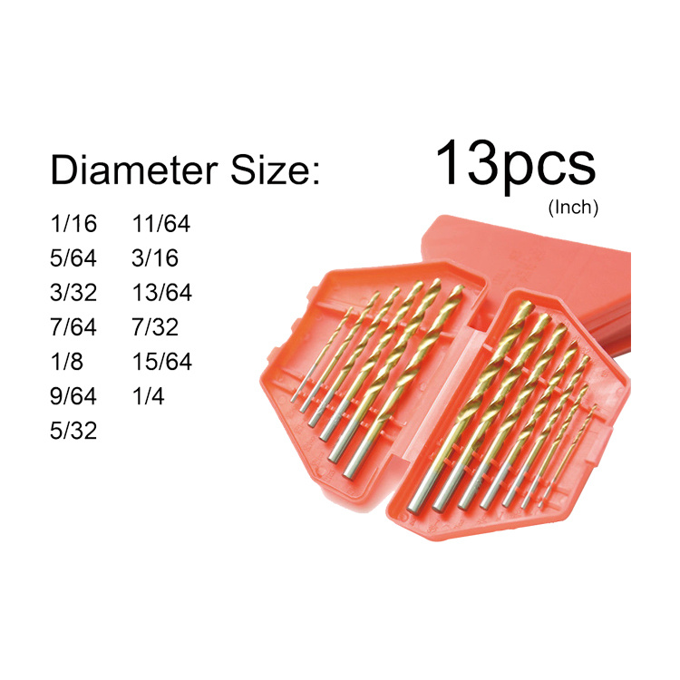 13PCS HSS Drills Tin Coated HSS Twist Drill Bits Set in Plastic Box (SED-DBS13-3)