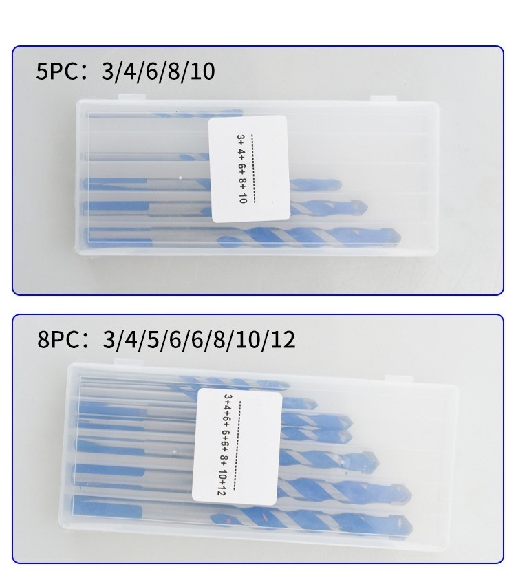 8PCS Drills Set Carbide Tip Multifunction Drill Bits Set with Blue Flute Coating for Drilling Stone, Concrete, Wood, Plastic, Brick and Tiles (SED-MTD-S8B)