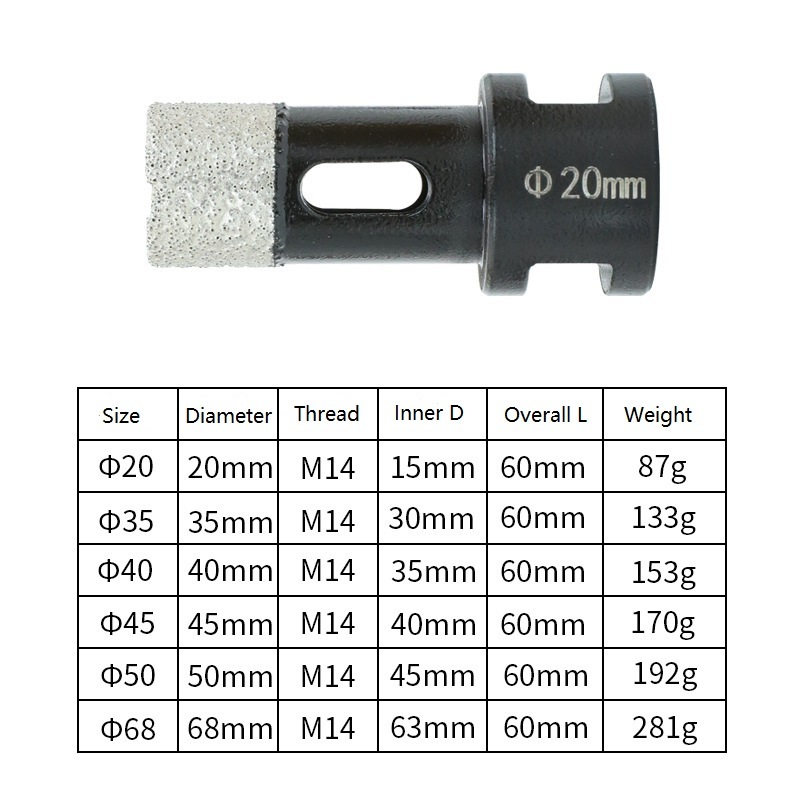 vacuum Brazed Diamond Hole Saw with M14 Shank for Marble, Granite, Glass and Tiles etc (SED-DHS-VBM)