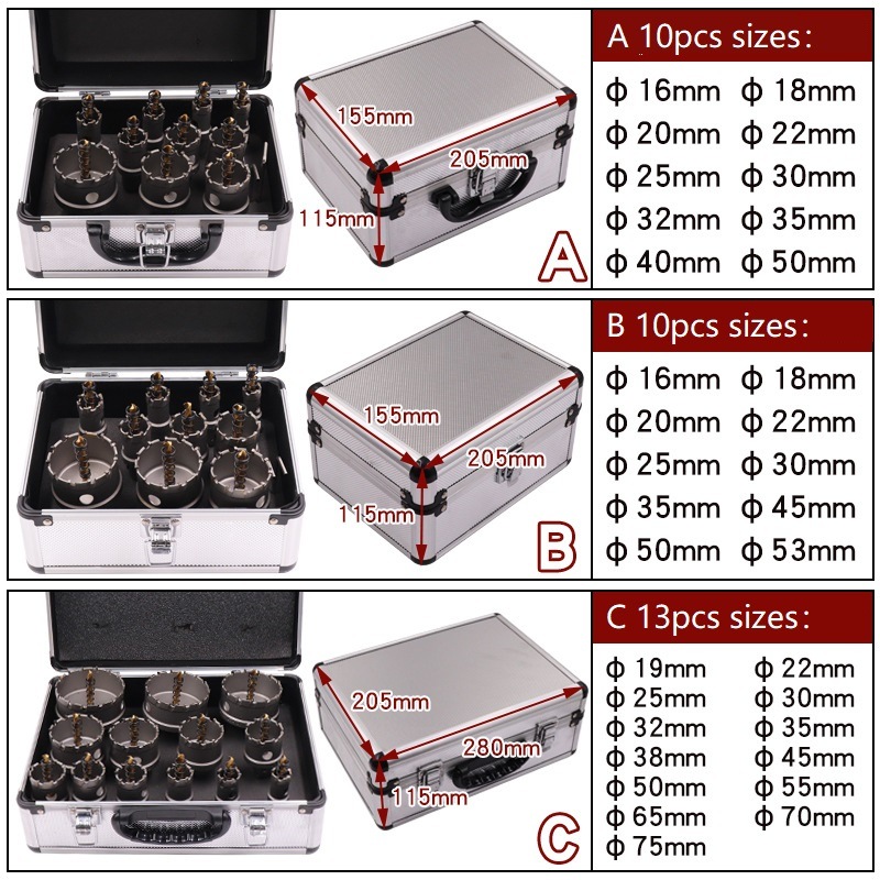 13PCS High Quality Tungsten Carbide Hole Cutter Tct Hole Saw Set in Box for Metal Cutting (SED-THS-S13)