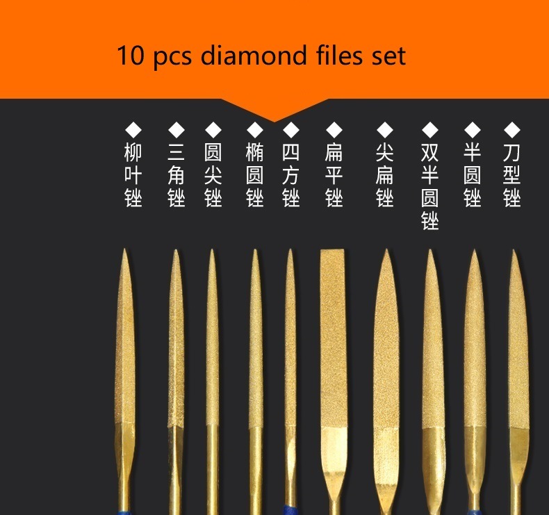 10PCS 3*140mm Diamond Tools Tin-Coated Diamond Needle Files Set in Box (SED-NFS10-TC3)