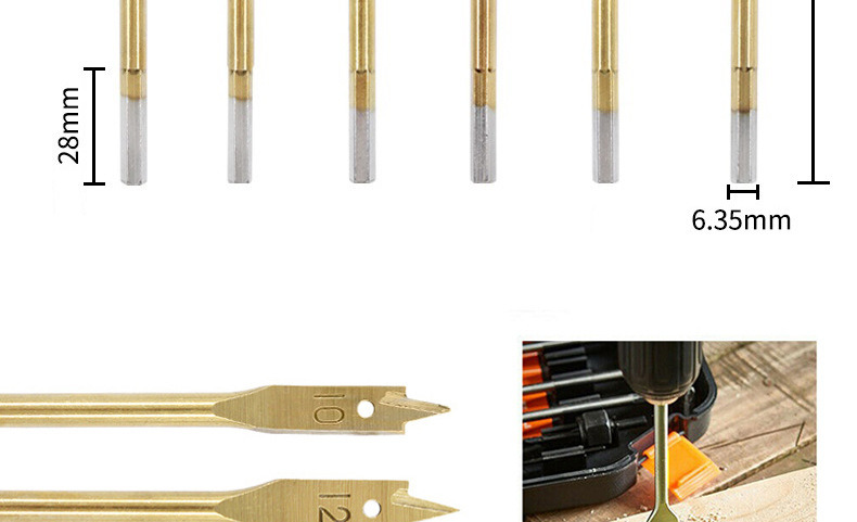 6PCS Tin-Coated Flat Drill Bits Wood Spade Drill Bits Set (SED-TSD6)