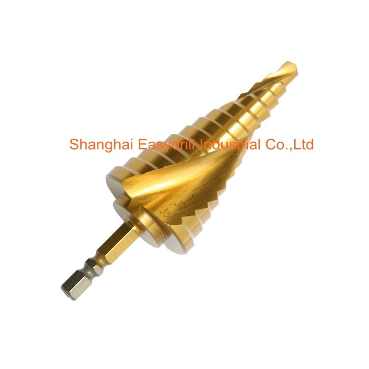 5PCS Inch Hex Shank Spiral Flutes Titanium HSS Step Drill Bit Set for Multiple Hole Metal Cutter in Aluminum Case (SED-SD5-ST)